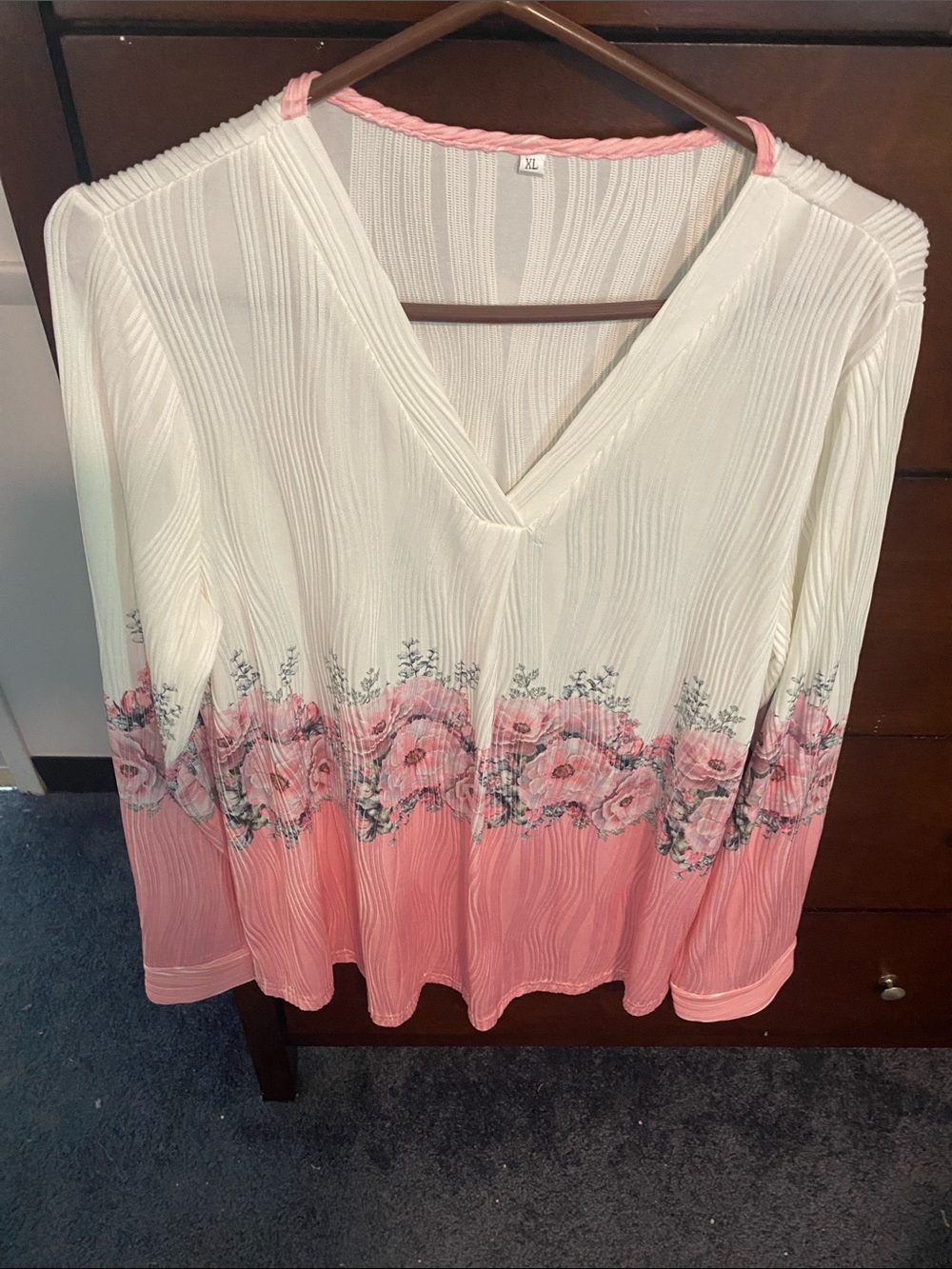 Floral Ombre V-Neck Blouse - Pink & Cream